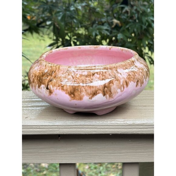 Vintage Frank Mareno California Pottery Planter Bowl Pink Brown Drip Glaze MCM - Picture 2 of 8